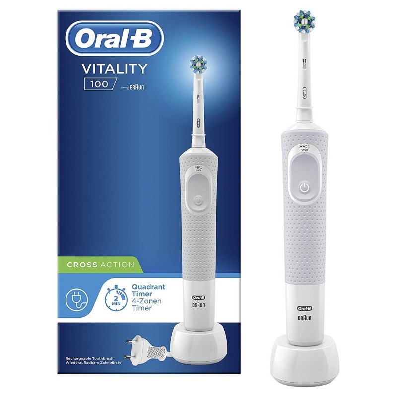 DANTŲ ŠEPETĖLIS BRAUN D100.413.1 VITALITY 100 CA WHITE-Dantų šepetėliai-Dantų šepetėliai ir priedai-Oral-B